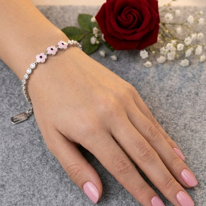Pink Floral Tennis Bracelet 